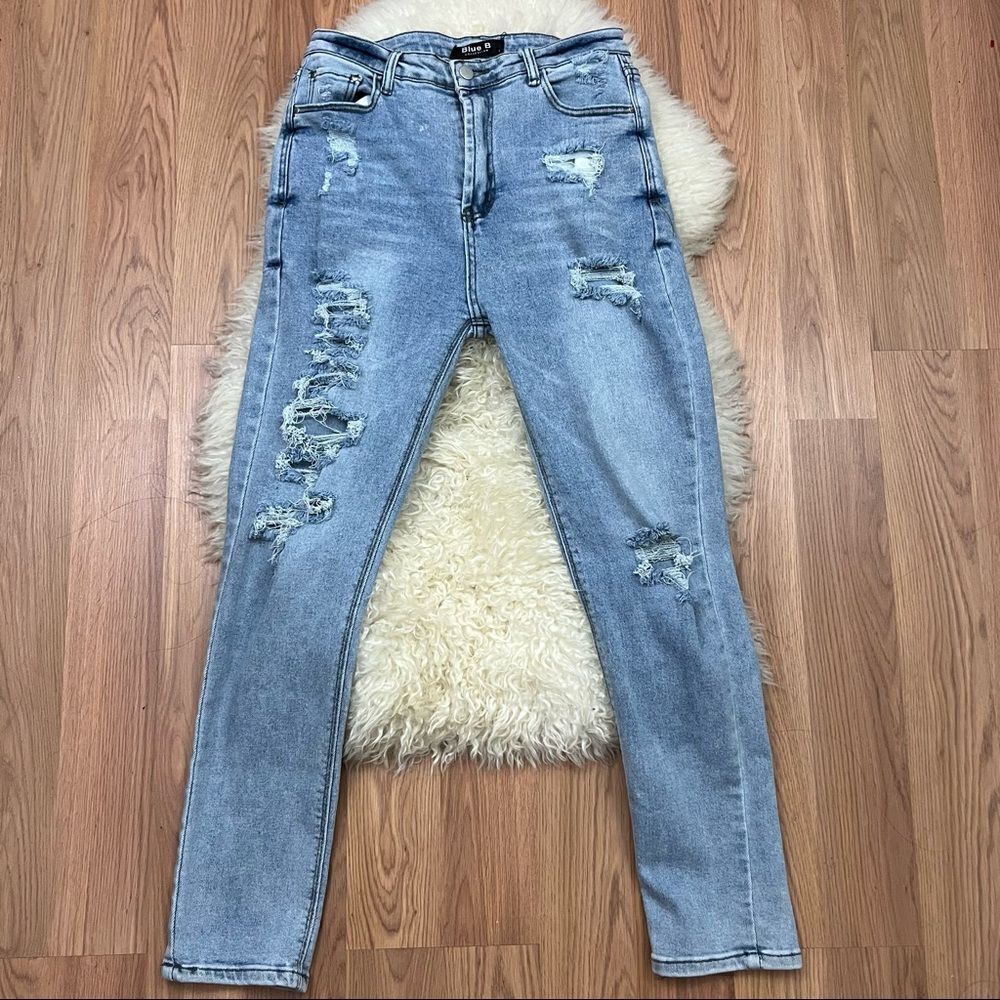 Blue B Buckle Light Wash Distressed High Waist Skinny Jeans L